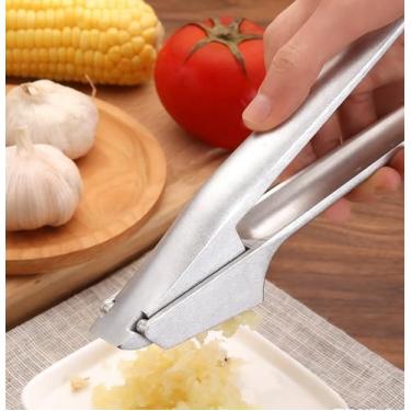 Imagem de Espremedor de alho de aço inoxidável com alça destacável, ferramenta de picador de alho, à prova de ferrugem, fácil de limpar, triturador de alho seguro para lava-louças com substituição vitalícia