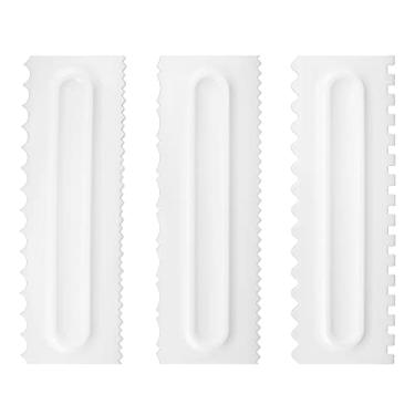 Imagem de Conjunto de 3 unidades Raspador de creme Raspador de plástico Ferramenta de modelagem de bolo fondant para decoração de sobremesas Qualidade alimentar Superfície lisa segura Fácil