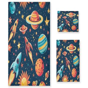 Imagem de xigua Conjunto de toalhas de banheiro Planets toalha de banho macia absorvente de 3 peças toalha de mão toalhas decorativas para banheiro, academia, hotel, praia, piscina