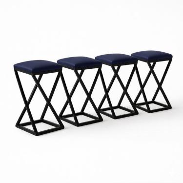 Imagem de Kit 4 Banqueta Baixa Bancada 50 Cm Bar Cozinha Balcão Corino Azul Marinho