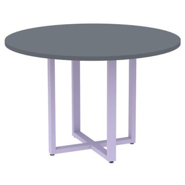 Imagem de Mesa De Reunião Redonda P25 Pandin 110 Cm (largura) Tampo Mdp Grafito Pé Aço Tubular Lilás
