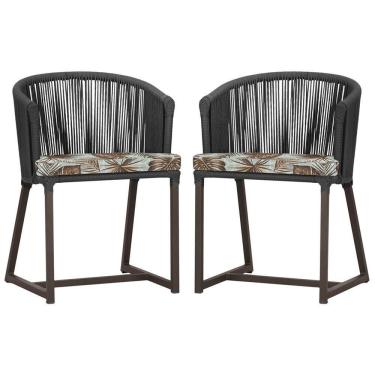 Imagem de 2 Cadeiras De Jantar Noronha Marrom Corda Náutica E6 Trama Preto