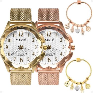 Imagem de Relogio Feminino Dourado Prova Dagua + Relogio Feminino Rose