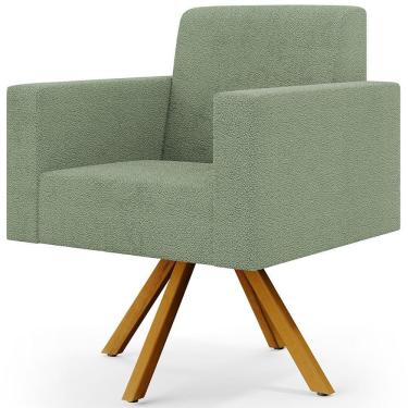 Imagem de Poltrona Giratória Sala De Estar Base De Madeira Helô L02 Bouclê Oliva - Lyam Decor