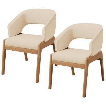 Imagem de Kit 02 Cadeiras De Jantar E Estar Living Estofada Lince L02 Linho Bege Escuro