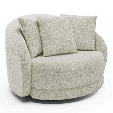 Imagem de Poltrona Decorativa Para Sala De Estar Base Giratória Witta M03 Bouclê Bege Claro