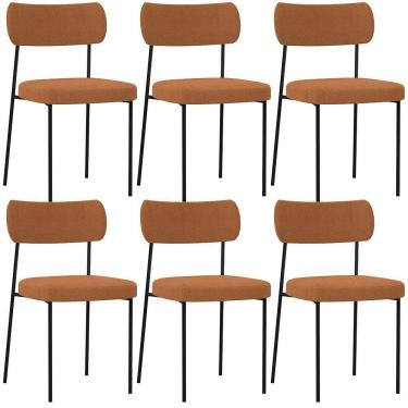 Imagem de Kit 06 Cadeiras Estofadas Para Sala De Jantar Melina L02 Bouclê Terracota - Lyam Decor