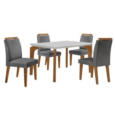 Imagem de Conjunto Mesa Liz 120cm Com 4 Cadeiras Athenas Moderna Linho Grafite Off White Imbuia