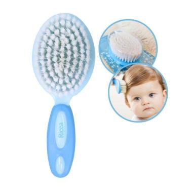 Imagem de Escova de Cabelo Baby Azul para Bebês com Cerdas Ultrafinas Ricca