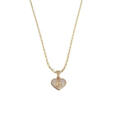 Imagem de Colar Cartier 45Cm Coração Branco Letra R Banhado Ouro 18K