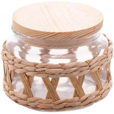Imagem de Pote Hermético de Vidro Tampa Madeira e Sisal 350ml Redondo Mantimento