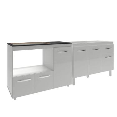 Imagem de Gabinete Cozinha Armário Balcão De Pia 120 Cm Aline E Balcão Para Fogão Cooktop 5 Bocas E Forno Alana Branco