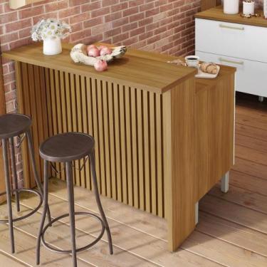 Imagem de Painel de Ilha Ripado Bancada para Cozinha Nesher 120 cm MDF Freijó