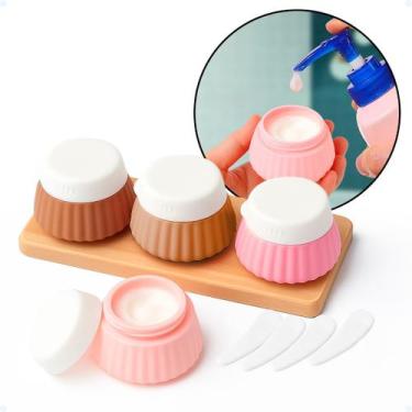 Imagem de Kit Necessaire Transparente 4 Frascos Mini Potes De Silicone - Hxt