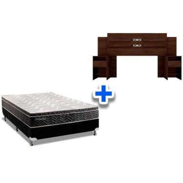 Imagem de Cama Box Casal Crc + Colchão Molas Olímpia + Cabeceira Triunfo Ébano Touch