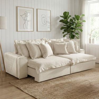 Imagem de Sofá Retrátil e Reclinável 3 Lugares 250cm Linho Zeus Cru