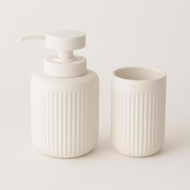 Imagem de Kit banheiro lavabo 2 peças modelo luxo branco dispenser sabonete e po