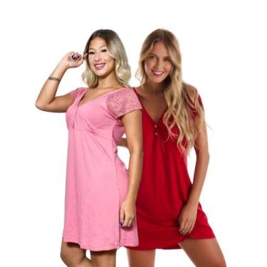 Imagem de Kit com 2 Camisolas Confortáveis em Viscose com Detalhes em Renda Esti