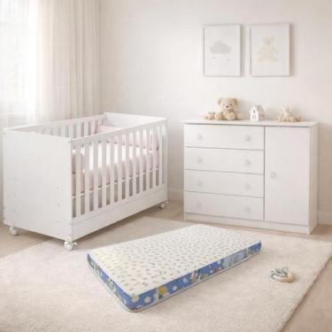 Imagem de Quarto de Bebe Completo Infantil Branco Qmovi
