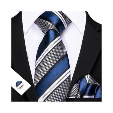 Imagem de Conjunto De Gravata, Lenço De Bolso E Abotoaduras Masculino Listrado E