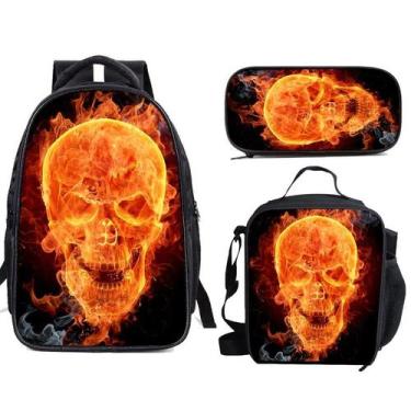 Imagem de Conjunto de mochilas, 3 peças, mochila escolar Skulls Anime para crian