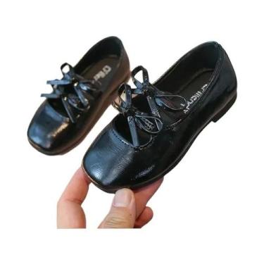 Imagem de Sapatos De Princesa Em Couro Preto Para Meninas Com Laço Duplo E Sola 