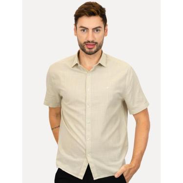 Imagem de Camisa Ellus Masculina Regular Manga Curta Linen Like Surf New Italian Cáqui Claro-Masculino