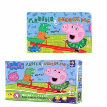 Imagem de Quebra Cabeça Grande Peppa Pig George Brincanco Com Dino 24p, Azul