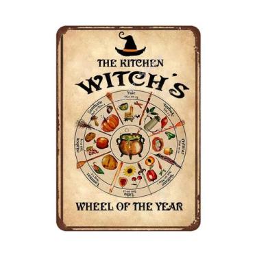 Imagem de Placa De Metal Retrô Com Rodas Do Ano, Tema Bruxa, Para Decoração De P
