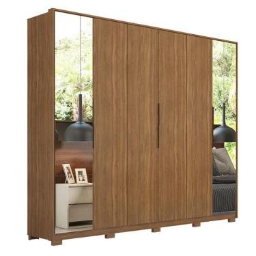Imagem de Guarda Roupa Casal Atrice D66012kpe 6 Portas Nogueira Touch Com Espelho E Pés Demóbile - Demartêz
