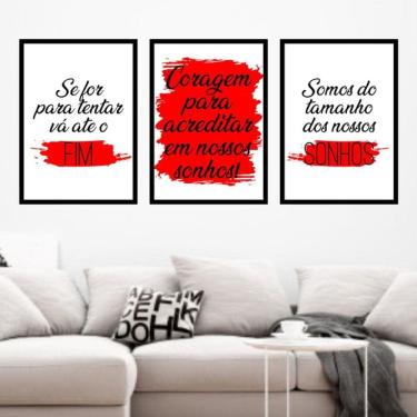 Imagem de Kit 3 Quadros Decorativos Coragem Acreditar nos Sonhos
