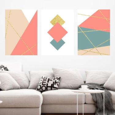 Imagem de Kit 3 Quadros Decorativos Geométrico Salmon