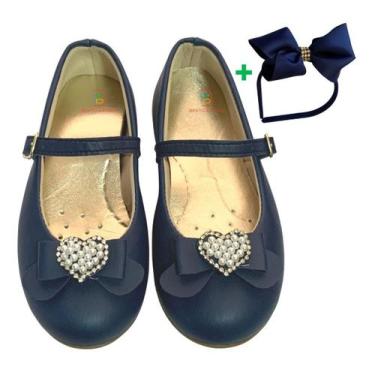 Imagem de Sapatilha Infantil Boneca Daminha Rasteirinha Coração Strass, Azul, 25