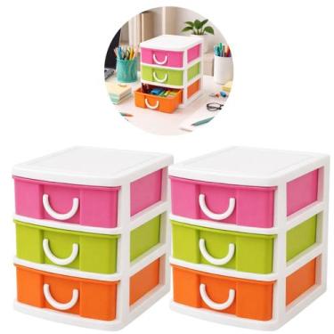 Imagem de 2 Organizador Gaveteiro 3 Gavetas Porta Maquiagem Jóias Coloridas - Am