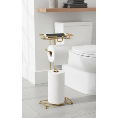 Imagem de Porta Papel Higiênico C/ Suporte Celular Dourado Banheiro - Congratula