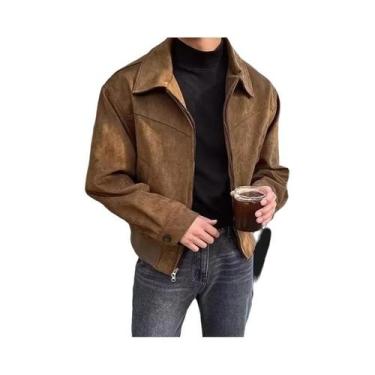 Imagem de Jaqueta Bomber Masculina Retrô De Camurça Curta Casual Vintage Slim Es