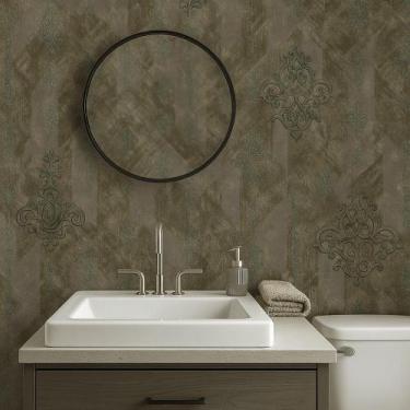 Imagem de Papel De Parede Vinilico Damask Cinza Rolo 0,53x10m Vinil PVC - Plast.