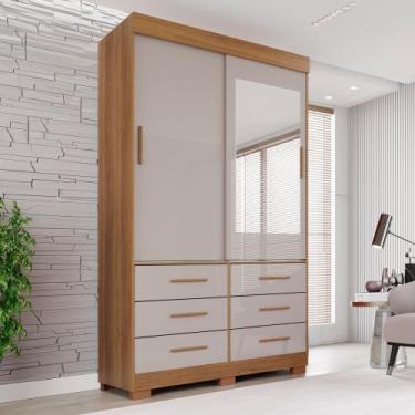 Imagem de Guarda Roupa com Pés e Espelho 2 Portas 6 Gavetas Luana - Sallêto Móve