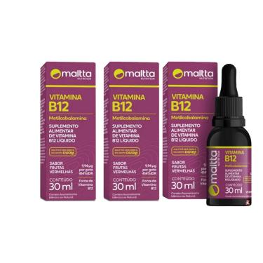 Imagem de Kit 3x Vitamina B12 Metilcobalamina gotas 3x30ml Sabor Frutas Vermelhas Maltta-Unissex