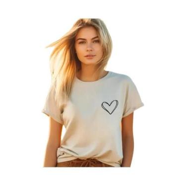 Imagem de Camiseta Minimalista Com Coração Fofo E Bolso, Desenho À Mão, Estilo A