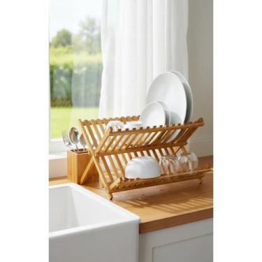 Imagem de Escorredor Bambu 14 Pratos Dobrável Cozinha Compacto - Congratulations