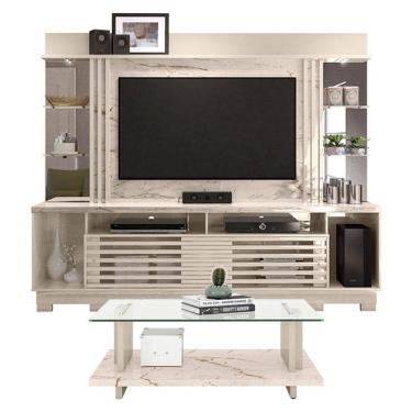 Imagem de Estante Home Theater com Pés e Mesa de Centro Frizz Gold Calacata Off White – Madetec