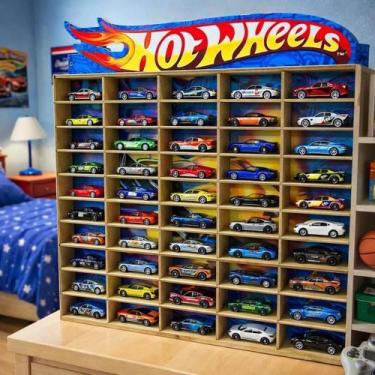 Imagem de Estante Porta Hot Wheells Para 50 Carrinhos Mdf Adesivado - Congratula