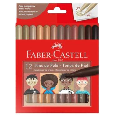 Imagem de Canetinha Hidrográfica Faber-Castell Vai e Vem Tons de Pele Tecnologia Retrátil Ponta Resistente 12