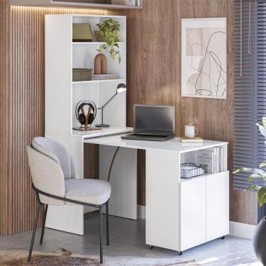 Imagem de Armário Escrivaninha Dual com Mesa Retrátil 2 Portas 1 Prateleira em MDP 69cm Branco