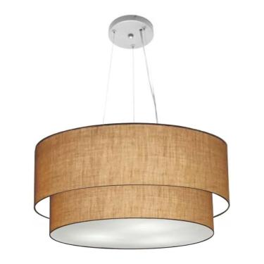 Imagem de Lustre Pendente Duplo Cilíndrico MD-4179 com Cúpula em Tecido Grande Fio Ajustável Palh...
