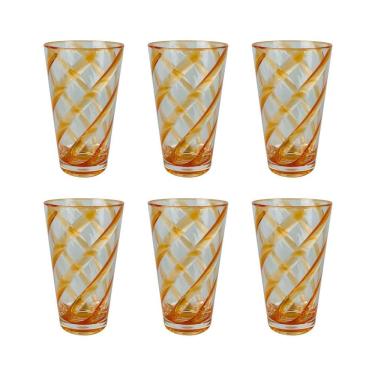 Imagem de Conjunto 6 Copos em Acrílico com Detalhes Espirais Âmbar 600ml RJW0033 BTC