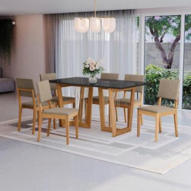 Imagem de Conjunto Sala de Jantar Dora em Madeira Maciça 6 Cadeiras Linho Fendi 