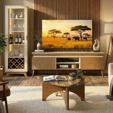 Imagem de Sala de Estar Mirage Mesa Centro Cristaleira e Rack Tv 75" Off White/C