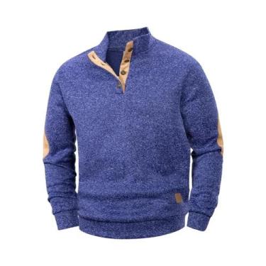 Imagem de Camiseta Polo Masculina Casual De Manga Longa Com Botões E Gola Alta P